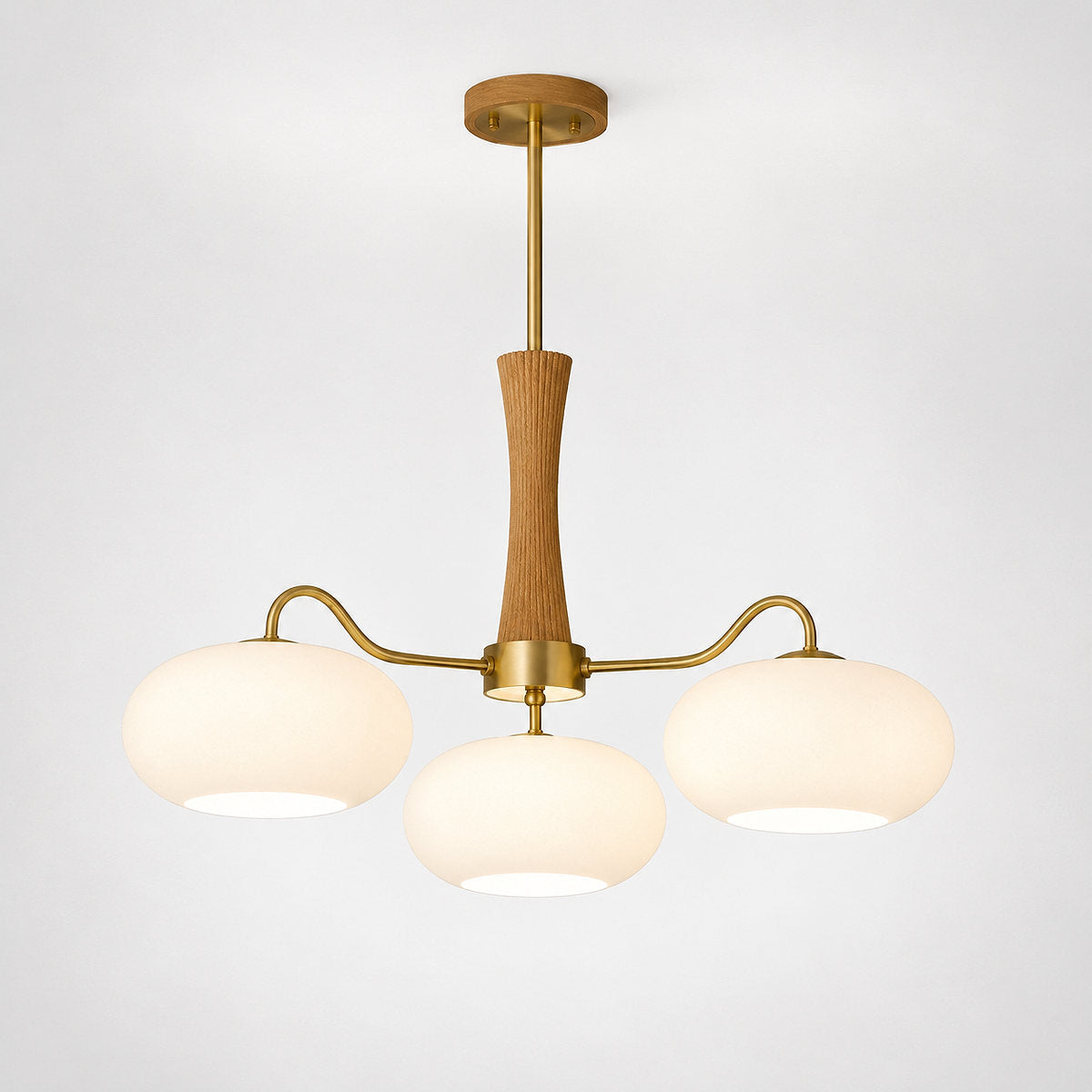 Round Brass and Wood Persimmon Chandelier
