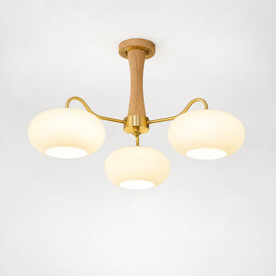 Round Brass and Wood Persimmon Chandelier