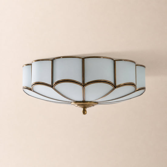 Flower Shape Glass Recessed Ceiling Light, 13.8~23.6-Inch x H 6.1`7.9-Inch, Brass & White for Living Room