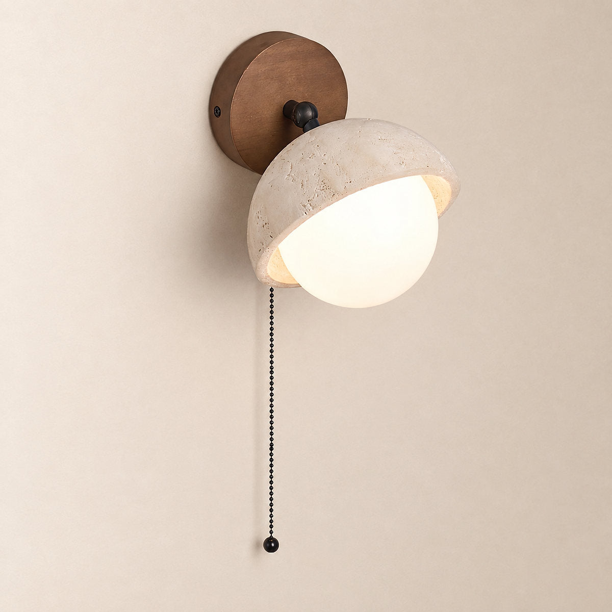 Pecherna Wall Lamp, 5.9-Inch x H 7.5-Inch, Yellow Travertine & Walnut Wood for Living Room & Dining Room