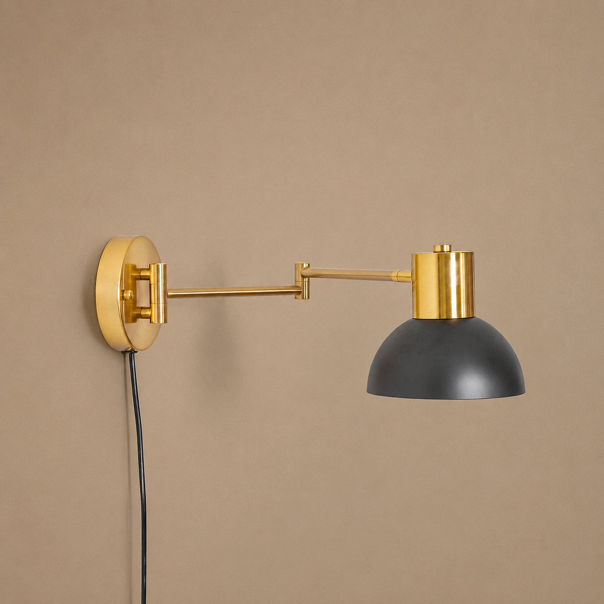 Adjustable Arm Plug In Wall Lamp, L 14.6-Inch x H 5.9-Inch, Black & Gold, US Plug for Bedroom & Living Room