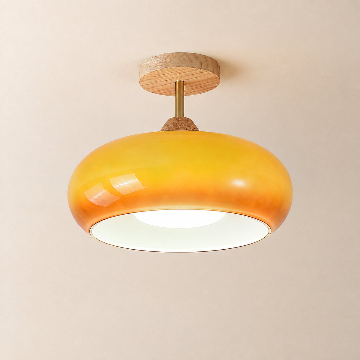 Plafonnier Ceiling Light, 11-Inch x H 11-Inch, Natural wood & White for Living Room