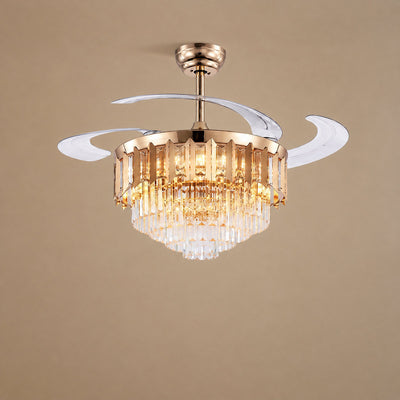Tricolordeer Retractable Acrylic Blade Crystal Chandelier Ceiling Fan