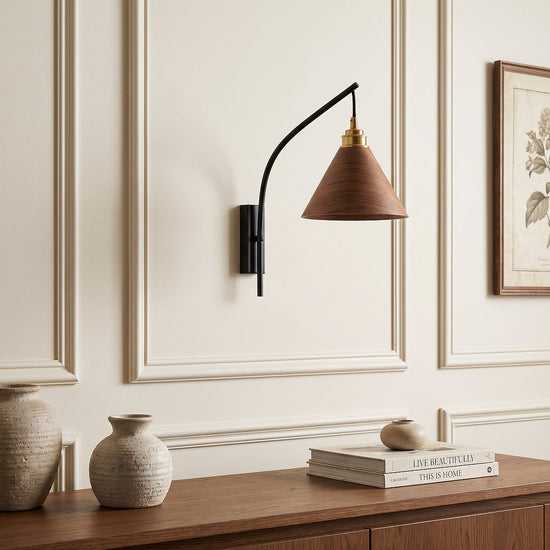 Camber Arc Wall Lamp, 6.7-Inch x H 13.0-Inch, Walnut & Wood for Living Room