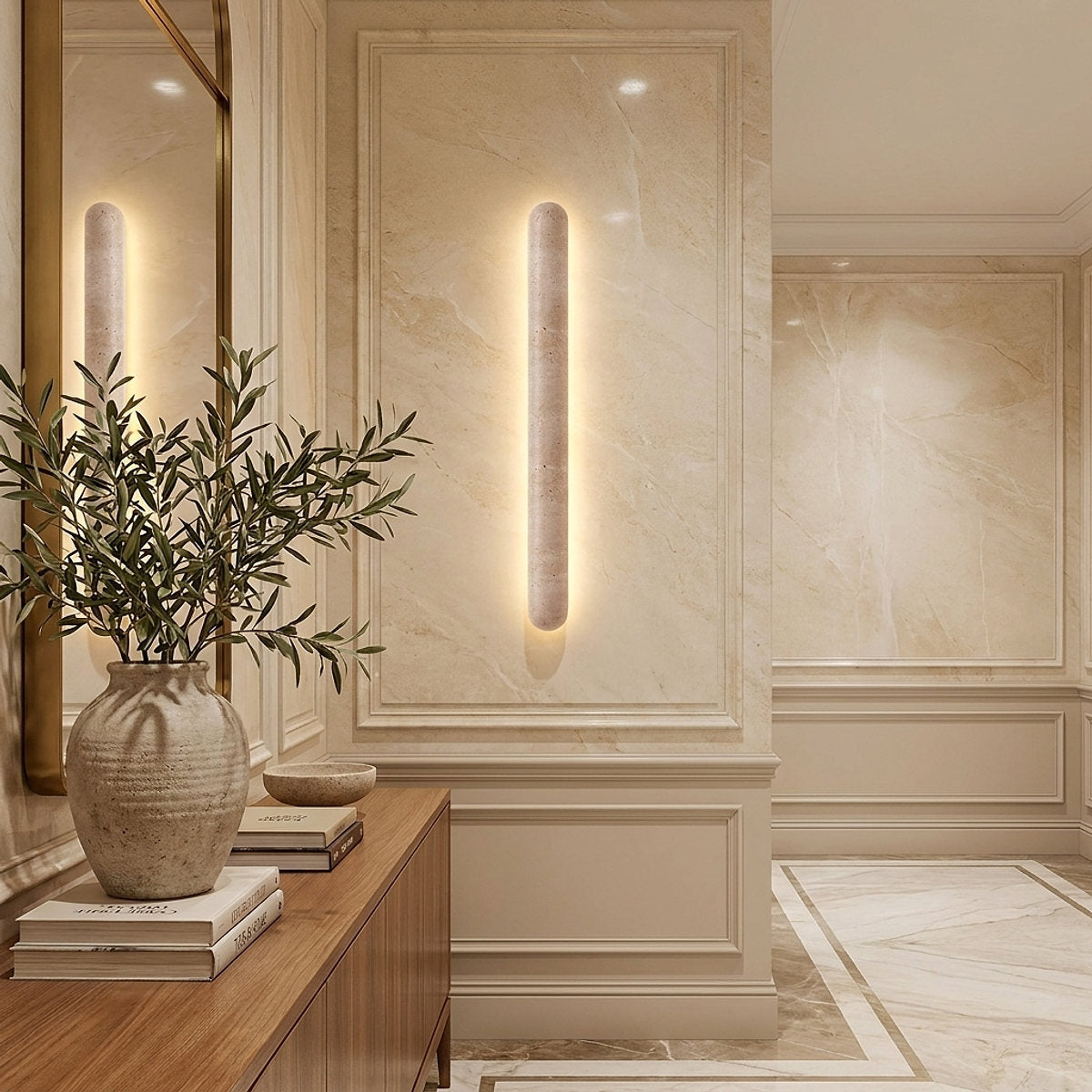 Liora Travertine Wall Lamp, 3.1-Inch x H 13.8~35.4-Inch, Yellow Travertine, Warm Light for Living Room & Dining Room