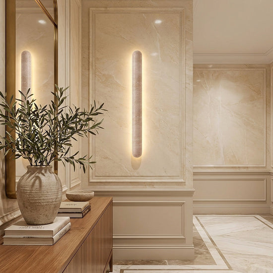 Liora Travertine Wall Lamp, 3.1-Inch x H 13.8~35.4-Inch, Yellow Travertine, Warm Light for Living Room & Dining Room