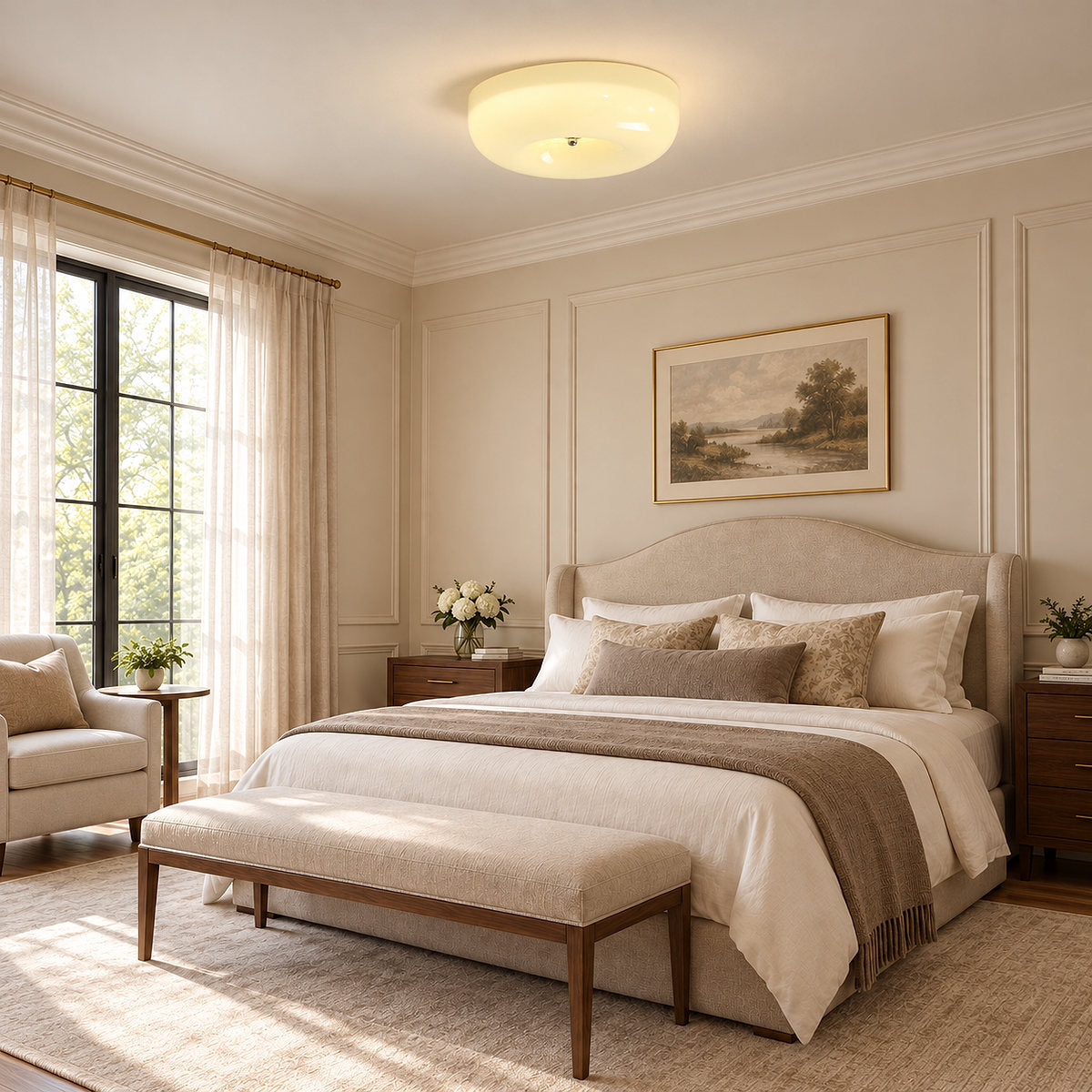 Glass-Shaded Ceiling Lamp with Chrome Finish
