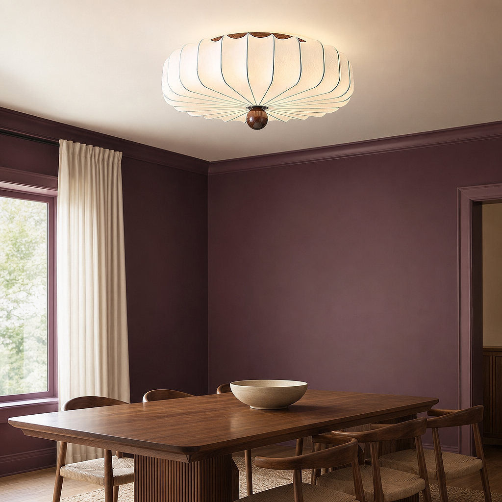 Solenne Blossom Ceiling Light, 15.7-Inch, Walnut & White, Warm Light for Living Room