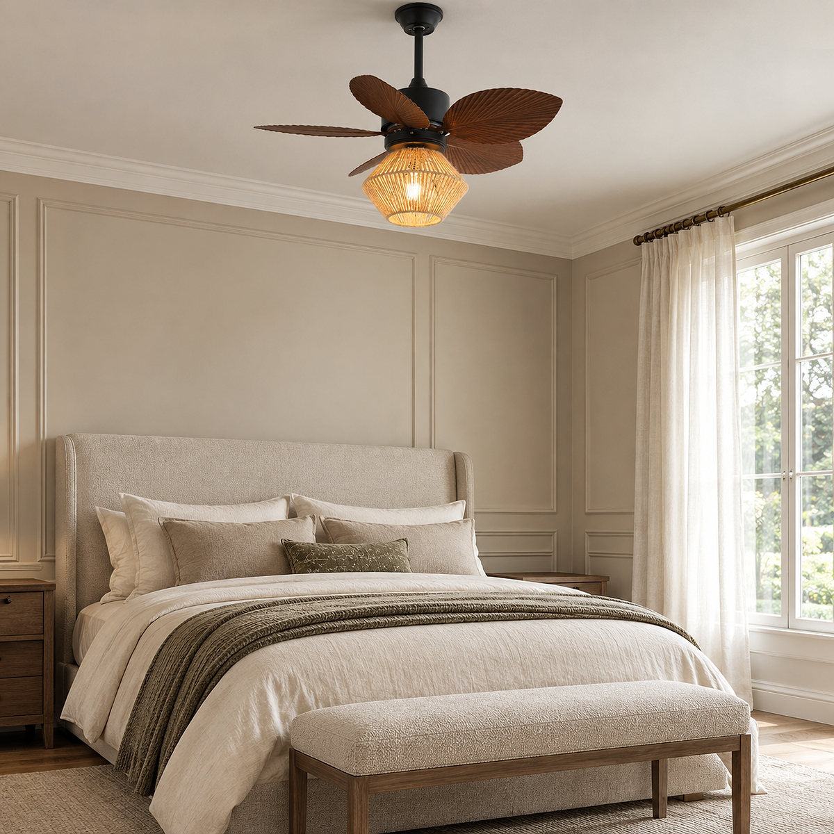 Isla Ceiling Fan Light, 30-Inch x H 13.8-Inch, Walnut Wood Grain & Black for Living Room