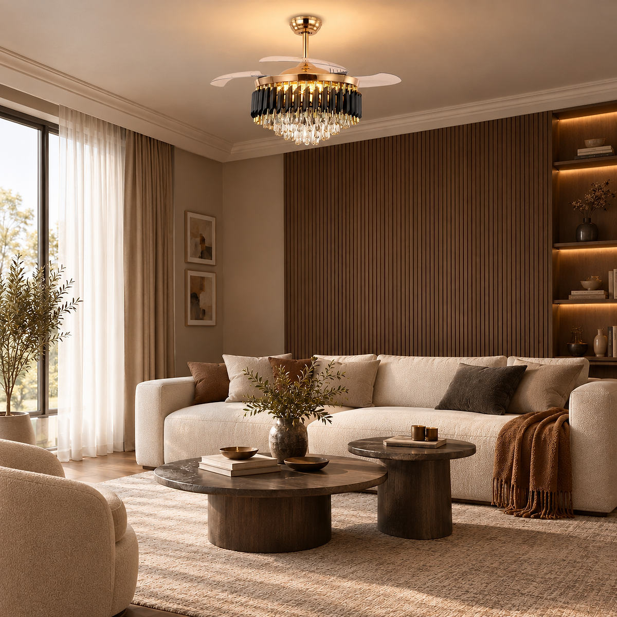 Tricolordeer Crystal Chandelier Dual-Function Ceiling Fan