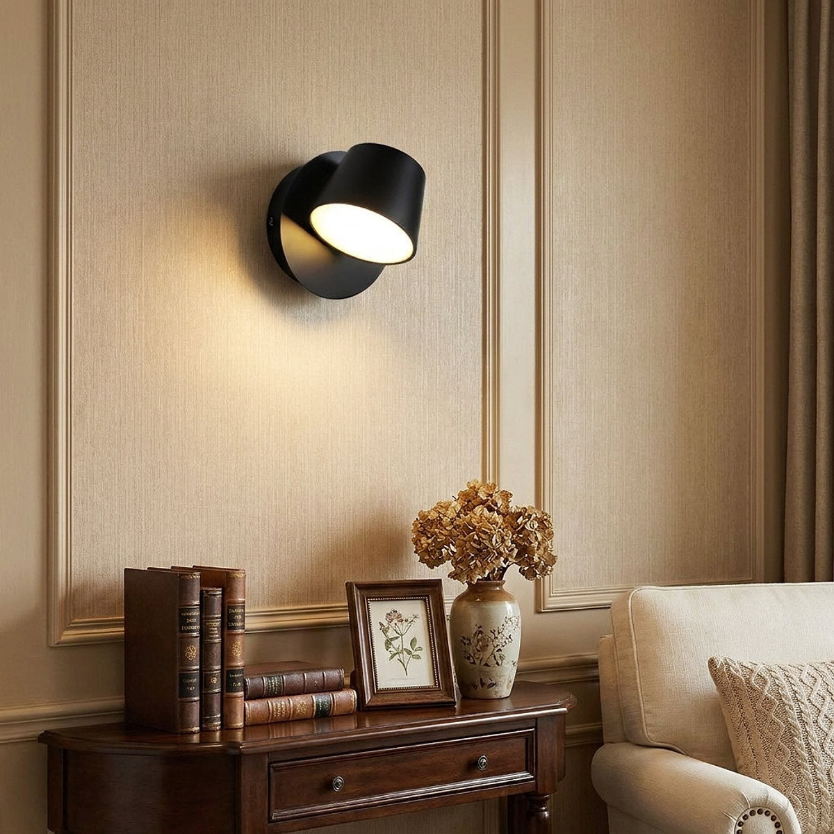 Angle Adjustable Plug-in Wall Lamp, 4.7~15-Inch x H 4.7~3.9-Inch, Black, Warm Light & US Plug for Bedroom & Living Room