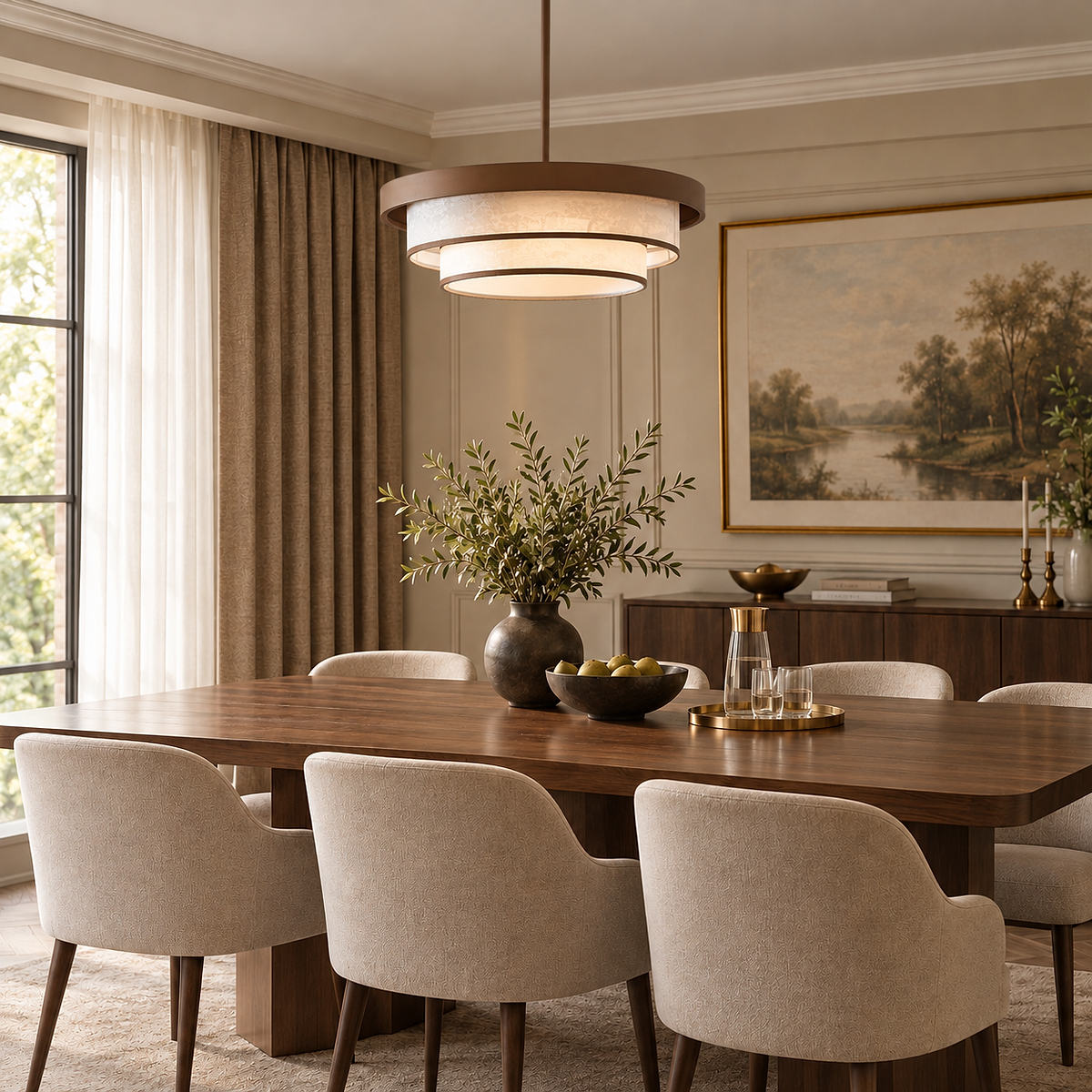 Sculptural Triple-Tiered Fabric Ring Pendant Lamp