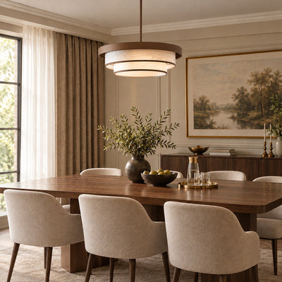 Sculptural Triple-Tiered Fabric Ring Pendant Lamp