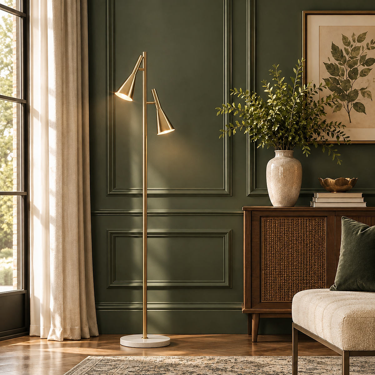 Marble and Iron Floor Lamp with Rotating Shade