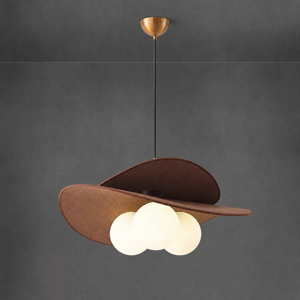 Round Walnut Fabric 3-Light Bloom Petals Chandelier