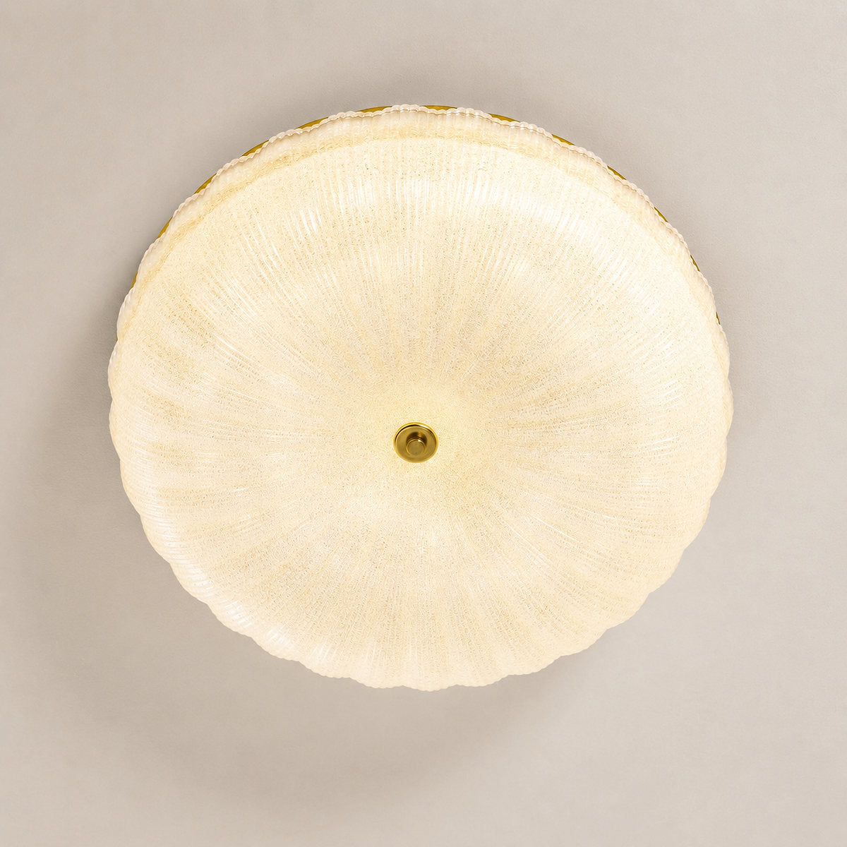 Ripple Glass Ceiling Light, 7.9-Inch x H 4.7-Inch, Gold & Frosted White, Warm Light for Living Room & Bedroom
