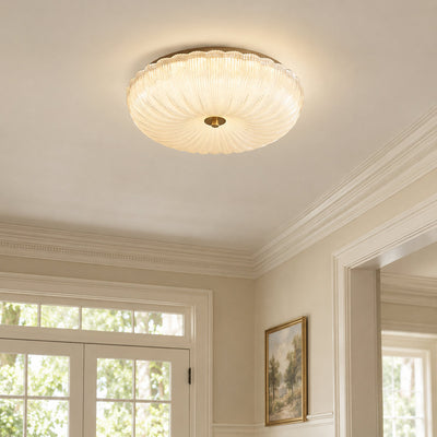 Ripple Glass Ceiling Light, 7.9-Inch x H 4.7-Inch, Gold & Frosted White, Warm Light for Living Room & Bedroom
