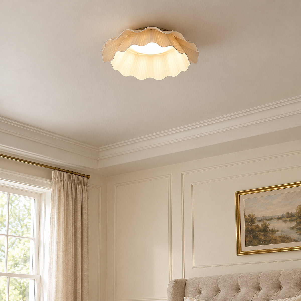 Tricolordeer Pleated Brass Flush Mount Ceiling Lamp