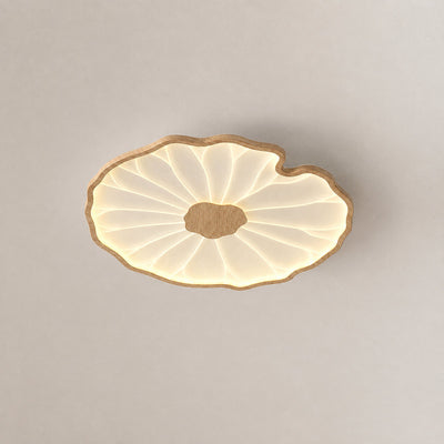 Lotus Leaf Acrylic Ceiling Light, 11.8-Inch x H 1.6-Inch, Hydrographic Natural Wood Grain Finish, Warm Light for Living Room & Bedroom