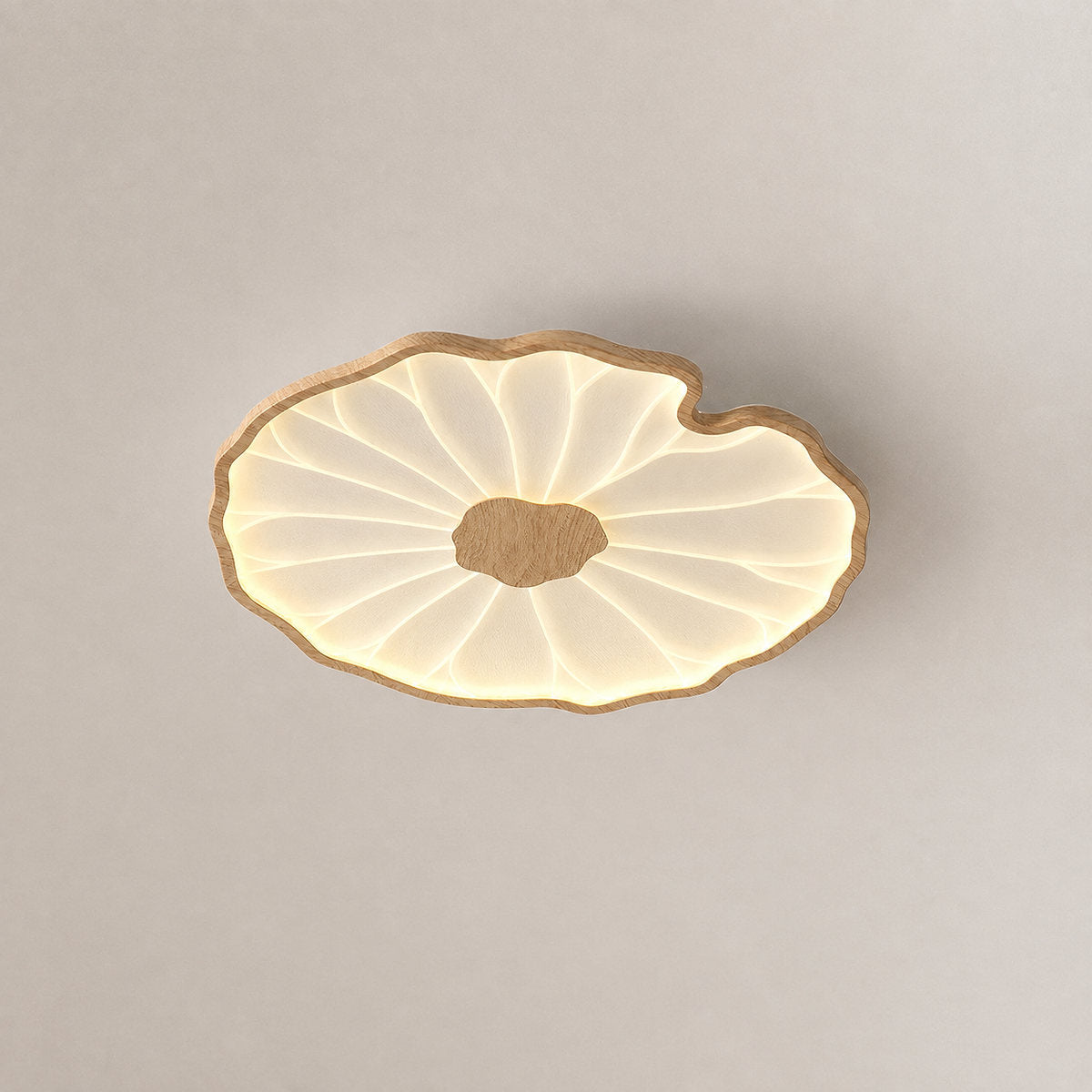 Lotus Leaf Acrylic Ceiling Light, 11.8-Inch x H 1.6-Inch, Hydrographic Natural Wood Grain Finish, Warm Light for Living Room & Bedroom