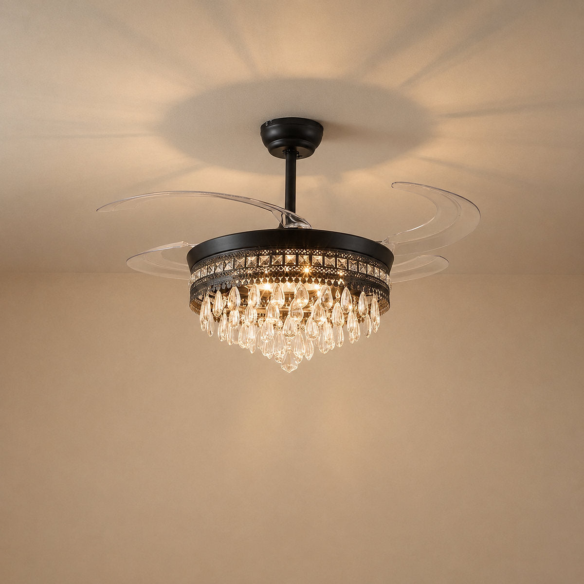Tricolordeer Retractable Blade Crystal Chandelier Ceiling Fan