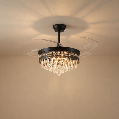 Tricolordeer Retractable Blade Crystal Chandelier Ceiling Fan