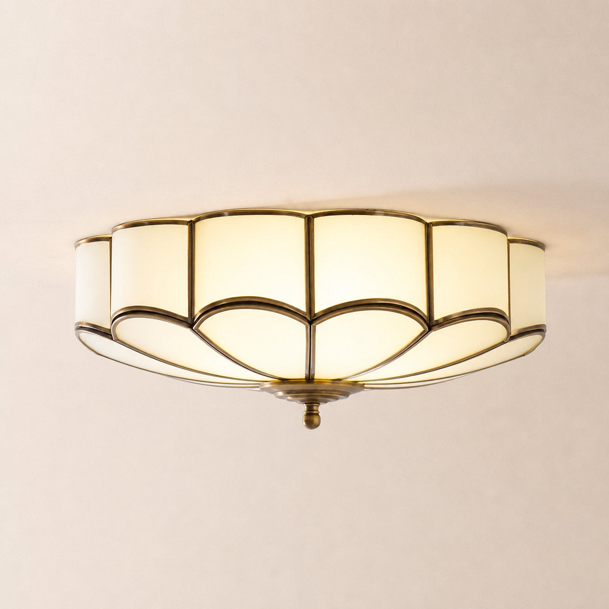 Flower Shape Glass Recessed Ceiling Light, 13.8~23.6-Inch x H 6.1`7.9-Inch, Brass & White for Living Room
