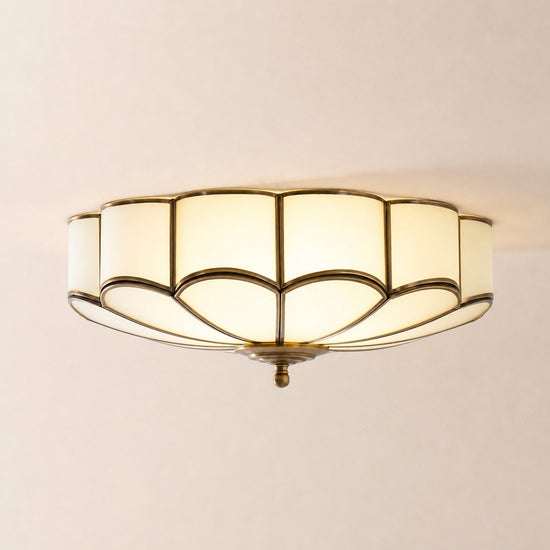 Flower Shape Glass Recessed Ceiling Light, 13.8~23.6-Inch x H 6.1`7.9-Inch, Brass & White for Living Room