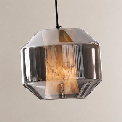 Cylinder Pendant Light in Alabaster and Glass