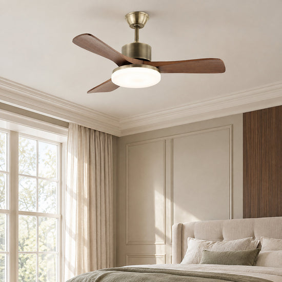 Zephyr Wooden 42"/52" Ceiling Fan Light, 42-Inch x H 11.8-Inch, Model A~D Antique bronze & Walnut, Three-Color Light for Living Room