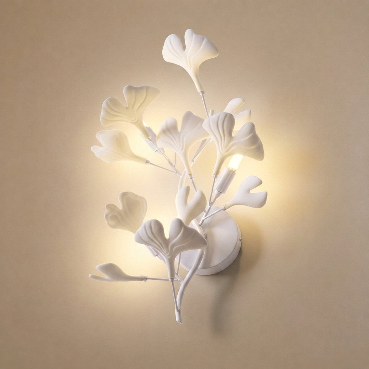 Gingko Wall Lamp, 13.8~15.7-Inch x H 19.7~23.6-Inch, Gold & White for Living Room