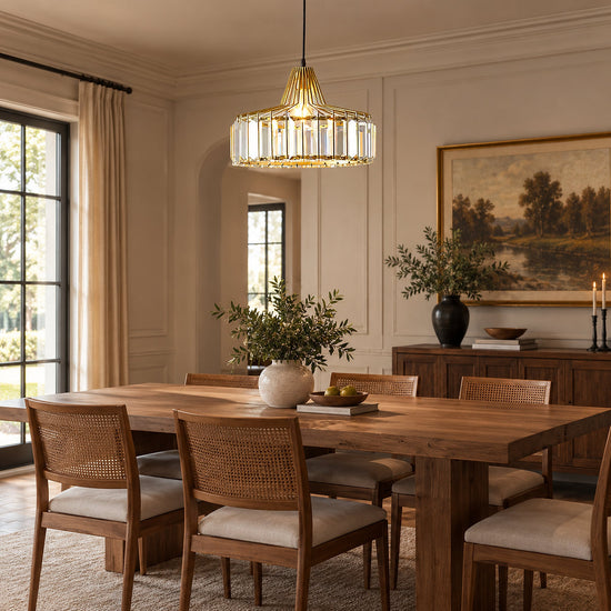 Round Crystal Drum Pendant Light for Dining Room & Living Room