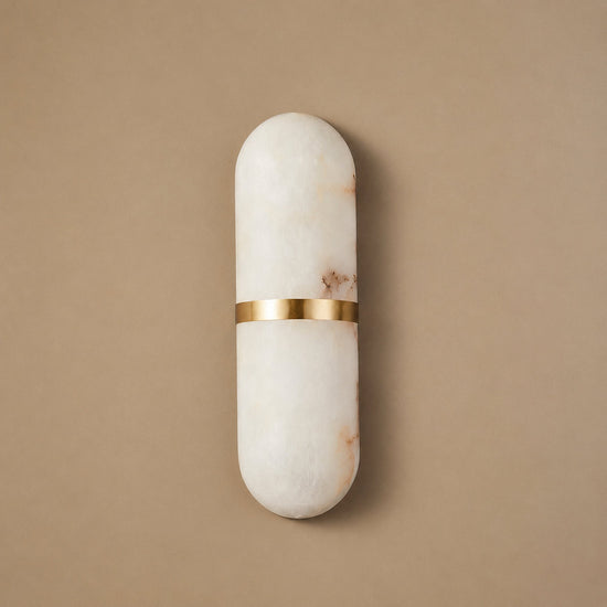 Alabaster Pill Wall Lamp, 3.9~4.7-Inch x H 15.7-Inch, Brass, Warm Light for Living Room & Dining Room