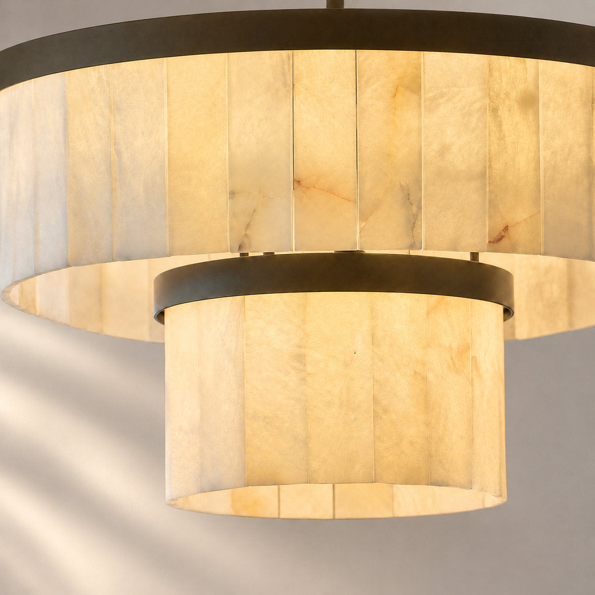 Tricolordeer Matte Black Round Alabaster Chandelier