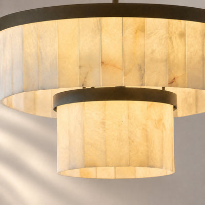 Tricolordeer Matte Black Round Alabaster Chandelier