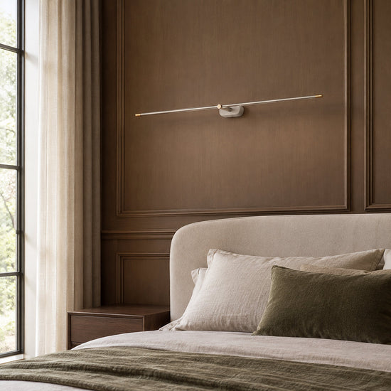 Minimalist Linear Rechargeable Wall Lamp, L 27~50-Inch x H 2-Inch, Gold, Three-Color Light & USB Charging for Bedroom & Living Room