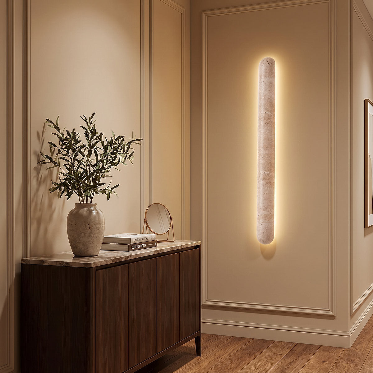 Liora Travertine Wall Lamp, 3.1-Inch x H 13.8~35.4-Inch, Yellow Travertine, Warm Light for Living Room & Dining Room