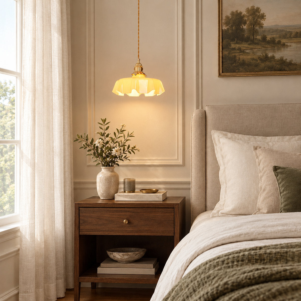 Pleated Glass Dome Swag Pendant Light