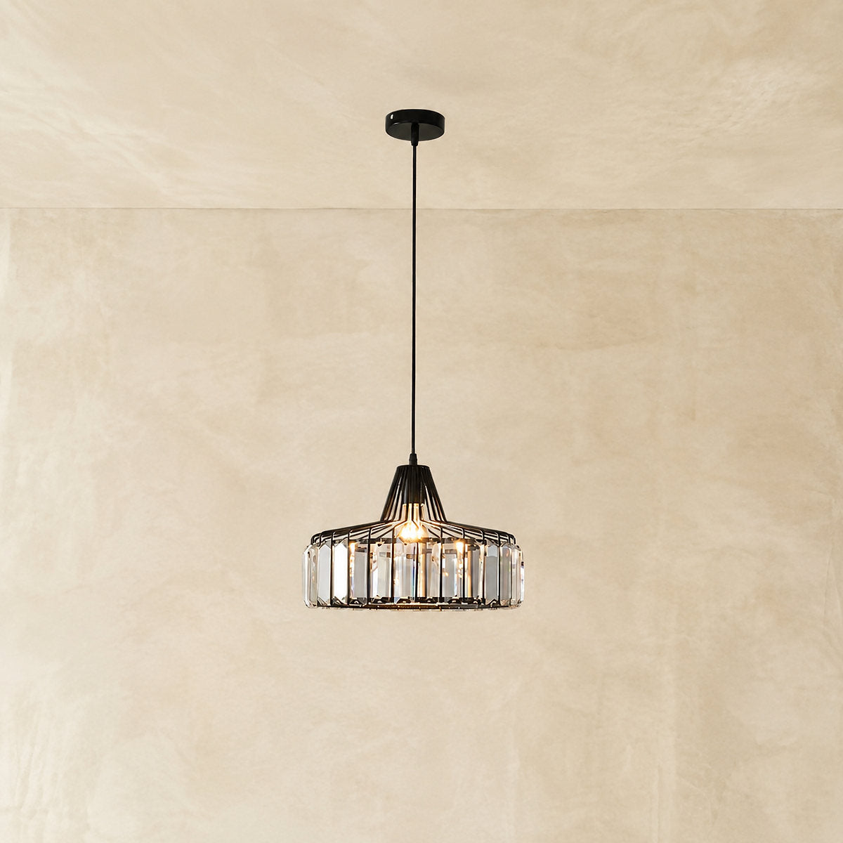Round Crystal Drum Pendant Light for Dining Room & Living Room