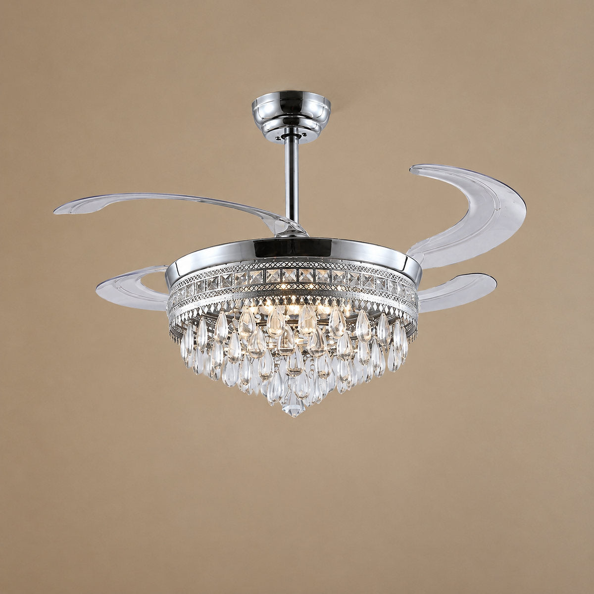 Tricolordeer Retractable Blade Crystal Chandelier Ceiling Fan