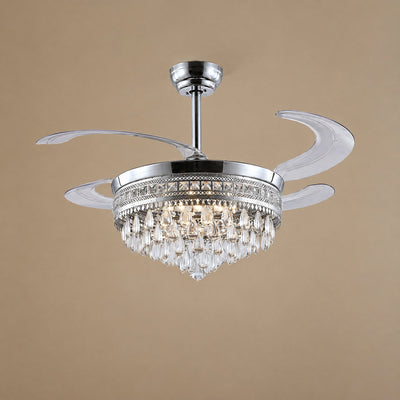 Tricolordeer Retractable Blade Crystal Chandelier Ceiling Fan