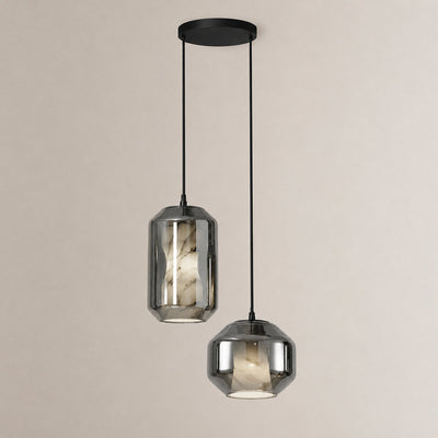 Cylinder Pendant Light in Alabaster and Glass