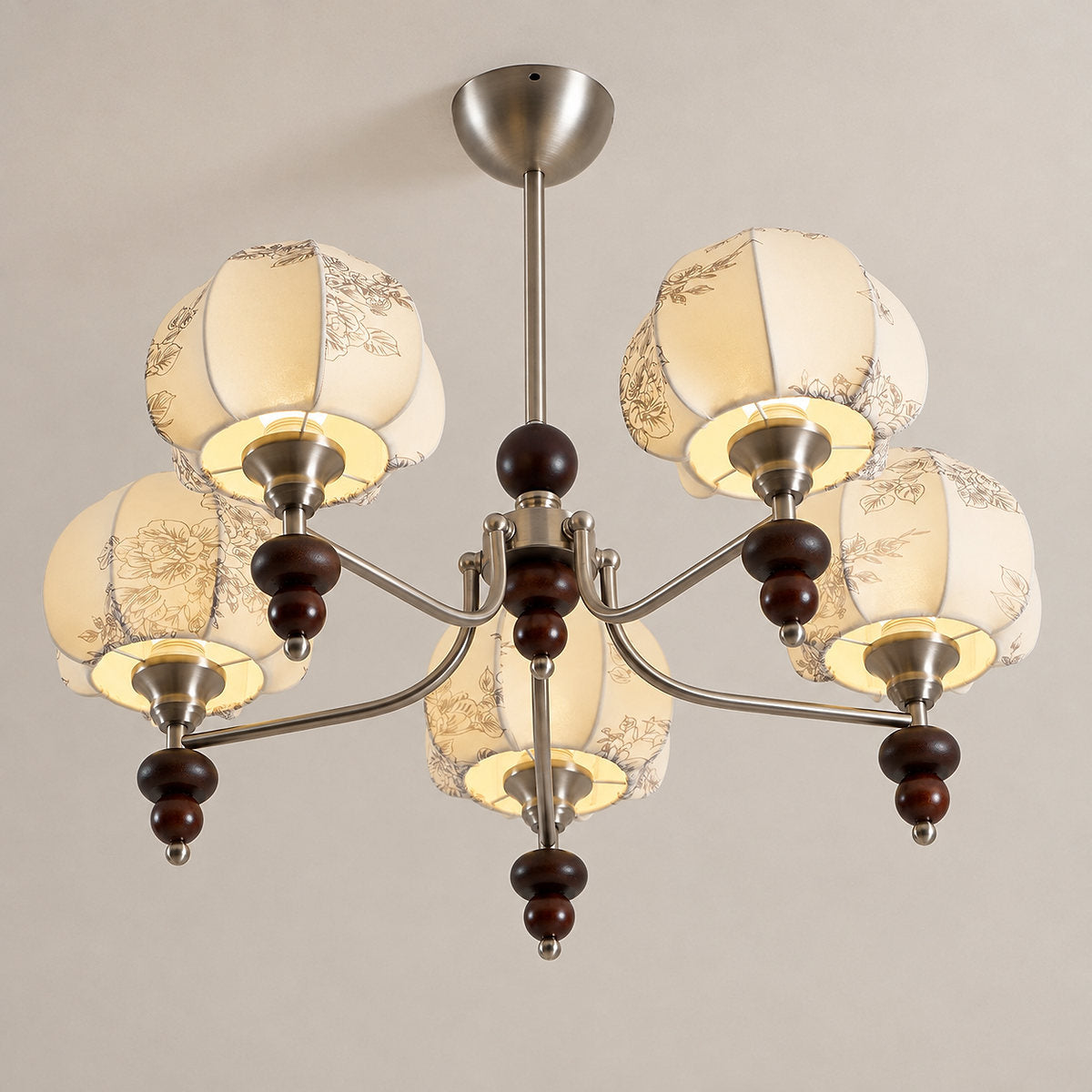 Tricolordeer Walnut & Fabric Shade Chandelier