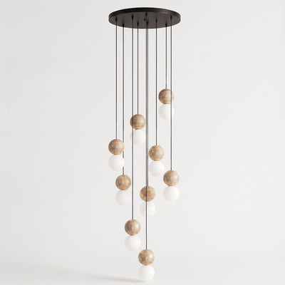 Camille Travertine Pendant Light,1 Light-11 Lights Yellow Travertine & White for Dining Room & Living Room
