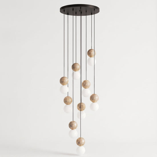 Camille Travertine Pendant Light,1 Light-11 Lights Yellow Travertine & White for Dining Room & Living Room