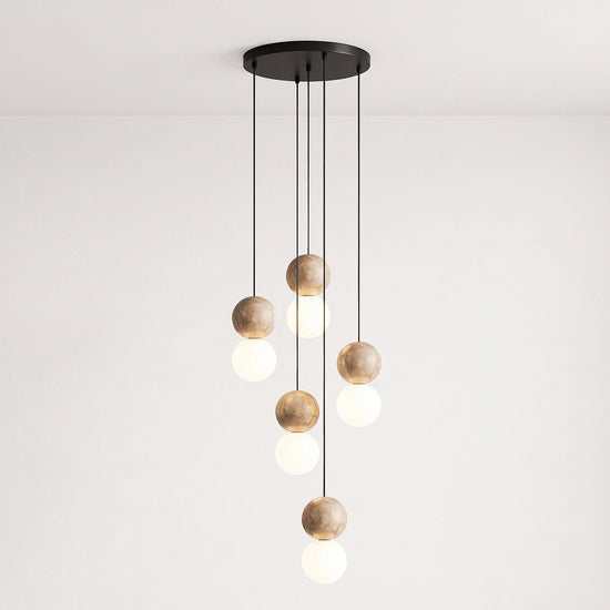 Camille Travertine Pendant Light,1 Light-11 Lights Yellow Travertine & White for Dining Room & Living Room