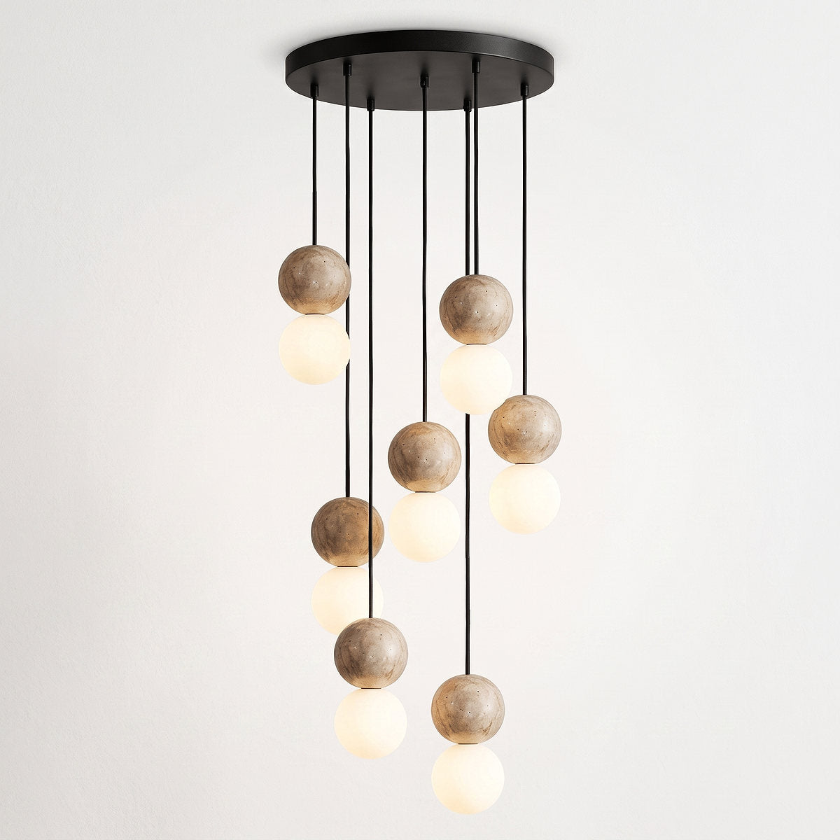 Camille Travertine Pendant Light,1 Light-11 Lights Yellow Travertine & White for Dining Room & Living Room