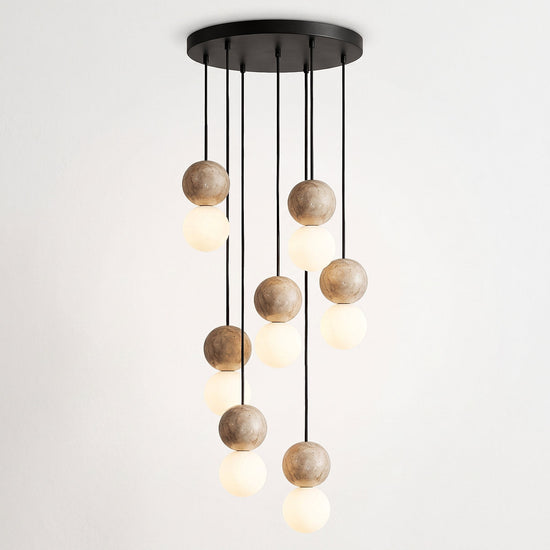 Camille Travertine Pendant Light,1 Light-11 Lights Yellow Travertine & White for Dining Room & Living Room