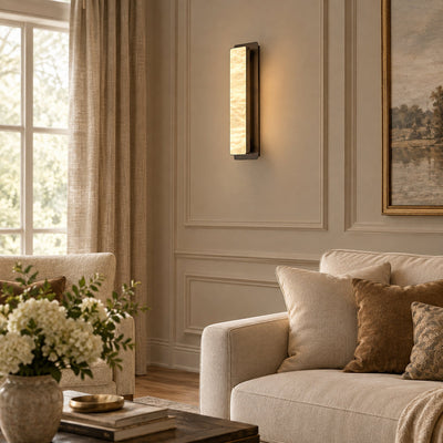 Velmora Alabaster Wall Lamp, 5.1-Inch x H 20.1-Inch, Gold & White, Warm Light for Living Room & Dining Room