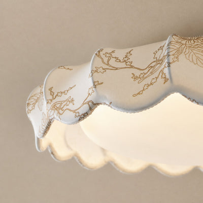 Scalloped White Fabric Flush Mount Ceiling Lamp